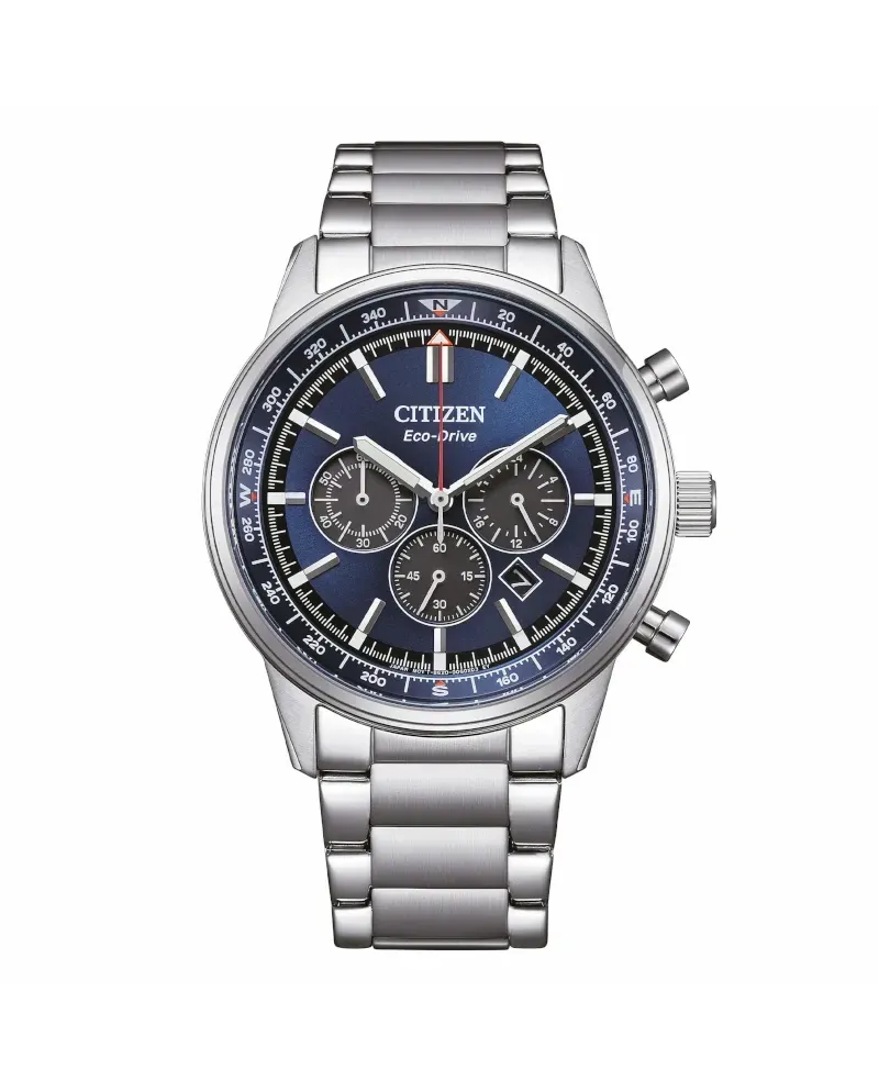 Citizen Aviator OF Eco Drive Chronograph in Steel with Blue Dial