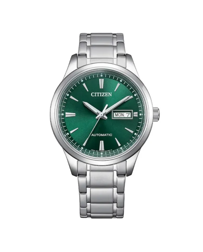 Montre Citizen Classic OF, cadran vert, jour/date, bracelet en acier