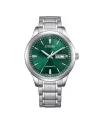 Montre Citizen Classic OF, cadran vert, jour/date, bracelet en acier