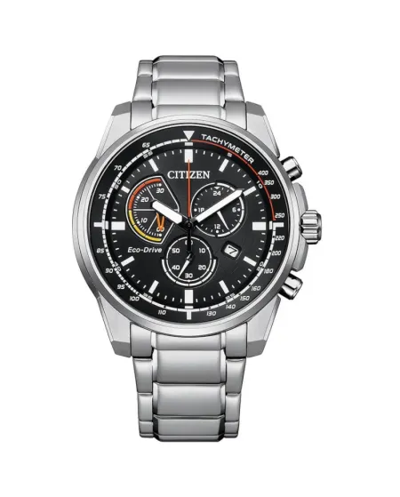 Citizen Active OF Eco Drive Chronograph in Steel with Black Dial