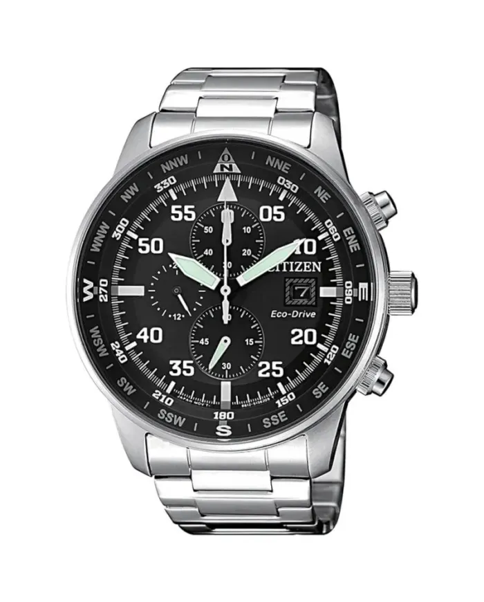 Cronografo Citizen Aviator OF Eco Drive in Acciaio Quadrante Nero