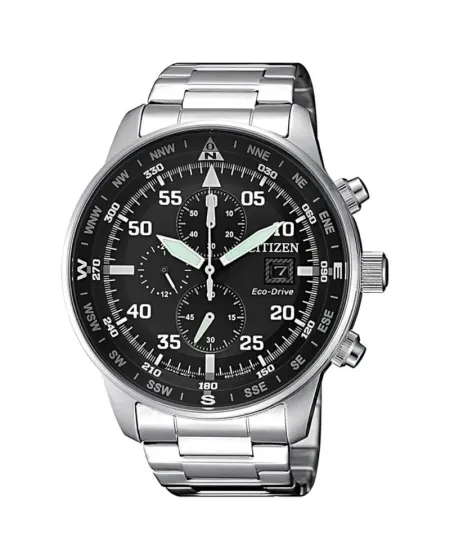 Cronografo Citizen Aviator OF Eco Drive in Acciaio Quadrante Nero