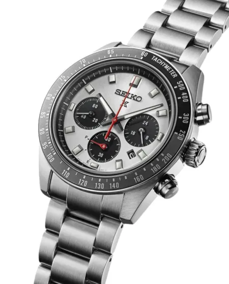 Seiko Prospex Speedtimer Solar Chronograph Silver Dial Steel Strap