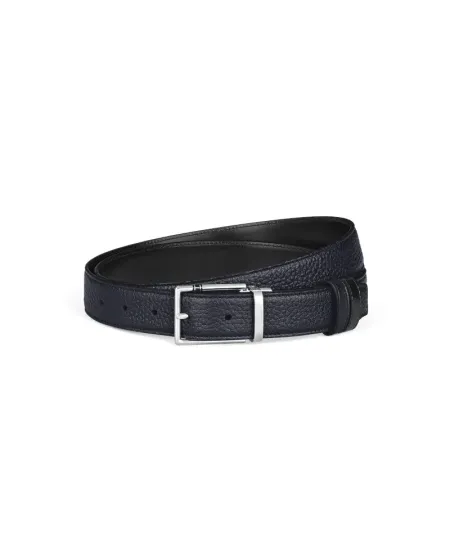 Montblanc Meisterstuck Reversible Leather Belt in Blue/Black with Rectangular Buckle 35 mm