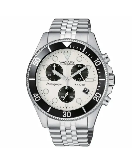 Chronographe Vagary Aqua39 en acier avec cadran blanc et bracelet en acier