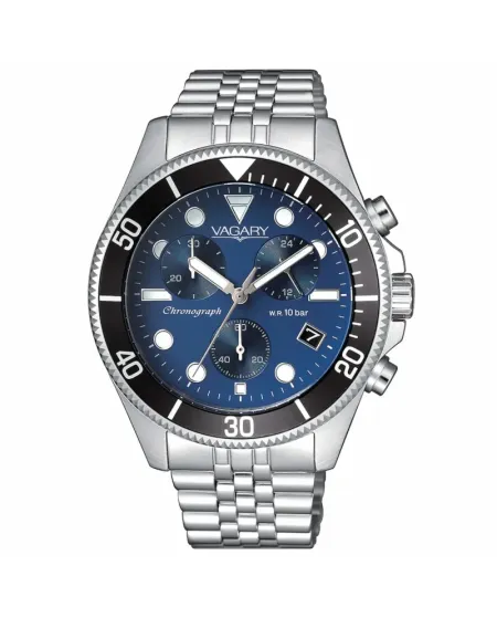 Chronographe Vagary Aqua39 en acier avec cadran bleu et bracelet en acier