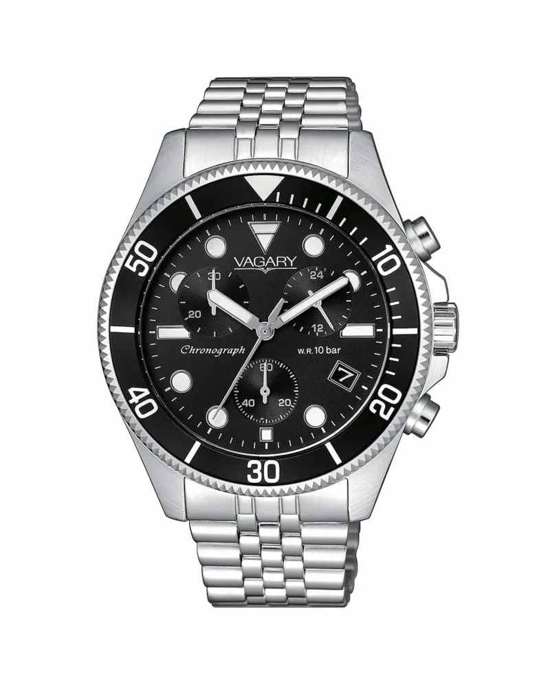 Vagary Aqua39 Chronograph in Steel Black Dial Steel Strap