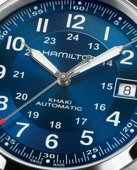 Montre Hamilton Khaki Field Auto 38 mm bleue avec bracelet en acier