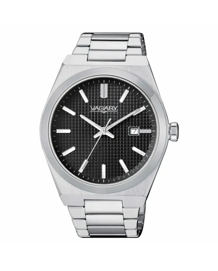 Vagary Timeless Steel Watch with Black Dial and Steel Strap