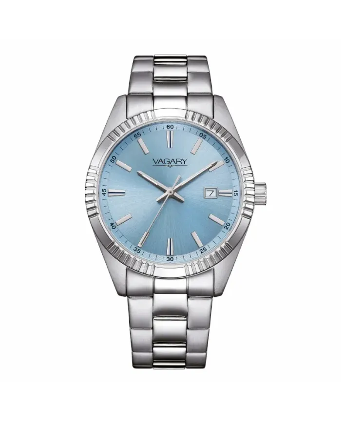 Vagary Timeless Steel Watch with Ice Blue Dial and Steel Strap
