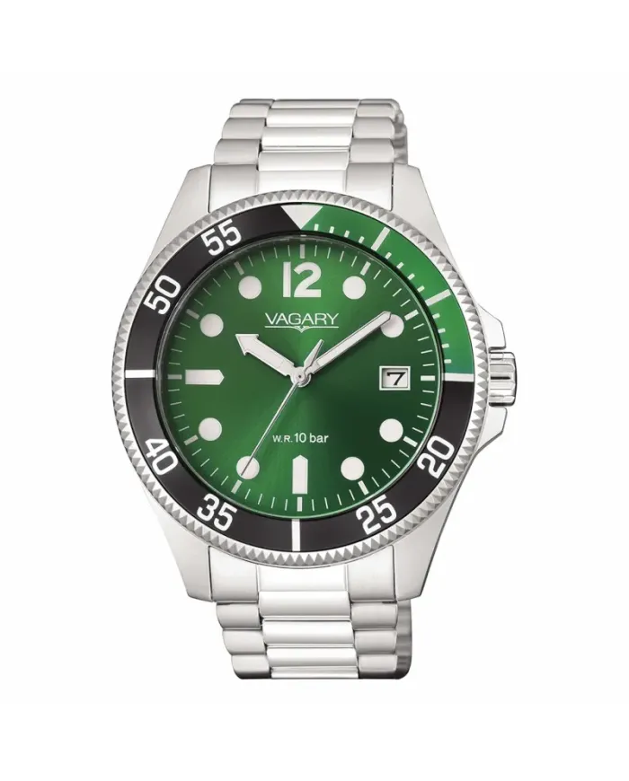Montre Vagary Aqua39 41 mm, cadran vert, bracelet en acier