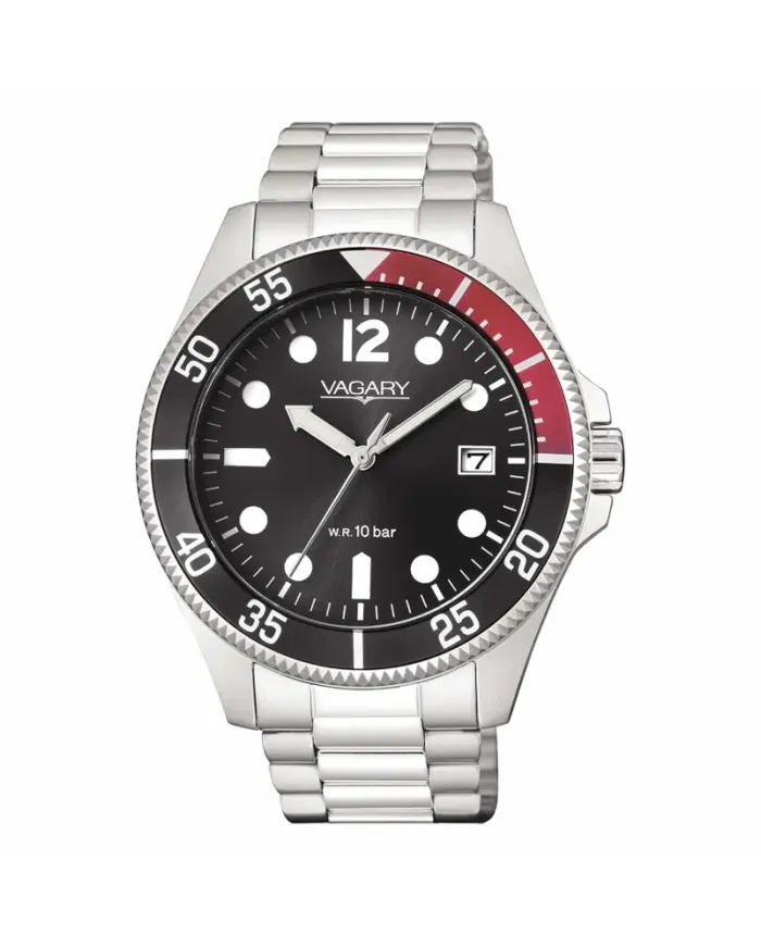 Vagary Aqua39 41mm Steel Watch with Black Dial and Steel Strap