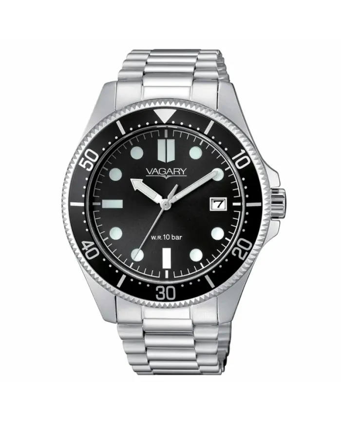 Orologio Vagary Aqua39 41 mm Quadrante Nero Cinturino Acciaio