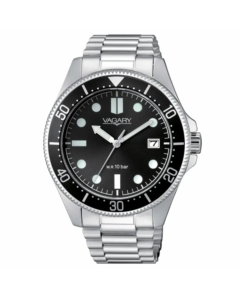 Vagary Aqua39 41mm Steel Watch with Black Dial and Steel Strap