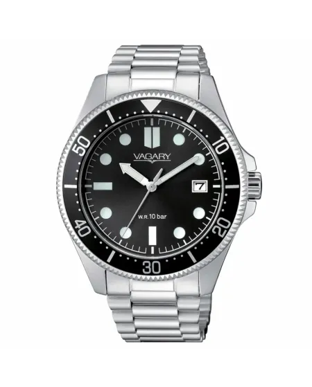 Montre Vagary Aqua39 41 mm en acier avec cadran noir et bracelet en acier