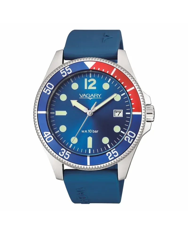 Montre Vagary Aqua39 41 mm, cadran bleu, bracelet en silicone