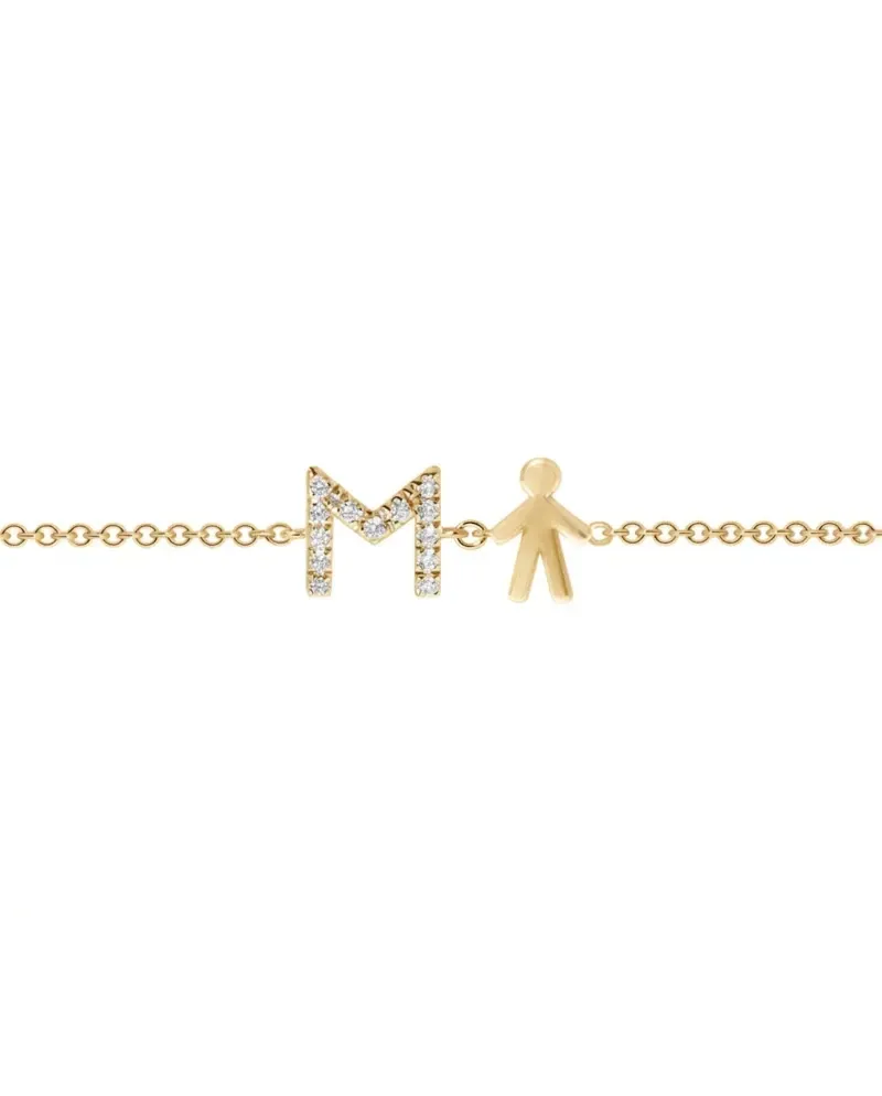 Roberta Scrabble Flower Bracelet in Yellow Gold and Diamonds with Letter "M" and Baby