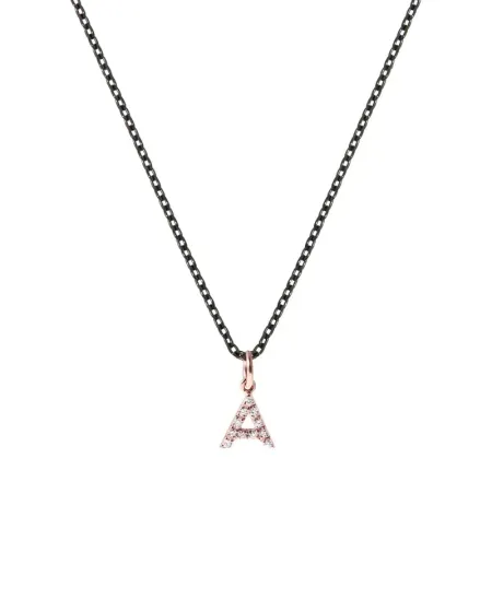 Collier Roberta Scrabble Fleur en or rose, argent et diamants avec la lettre « A »