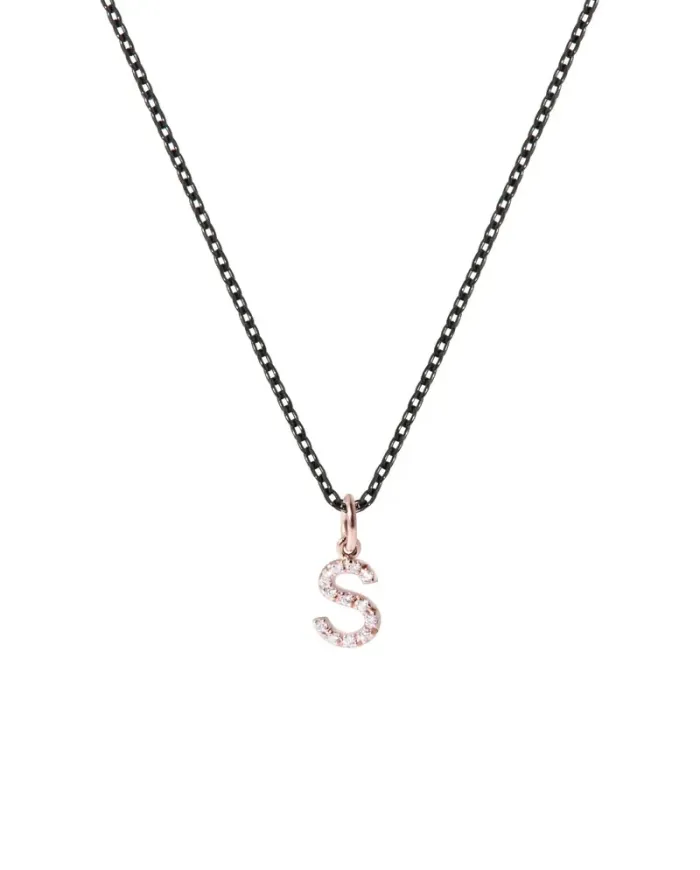Collana Fiore Roberta Scrabble in Oro Rosa, Argento e Diamanti con Lettera "S"