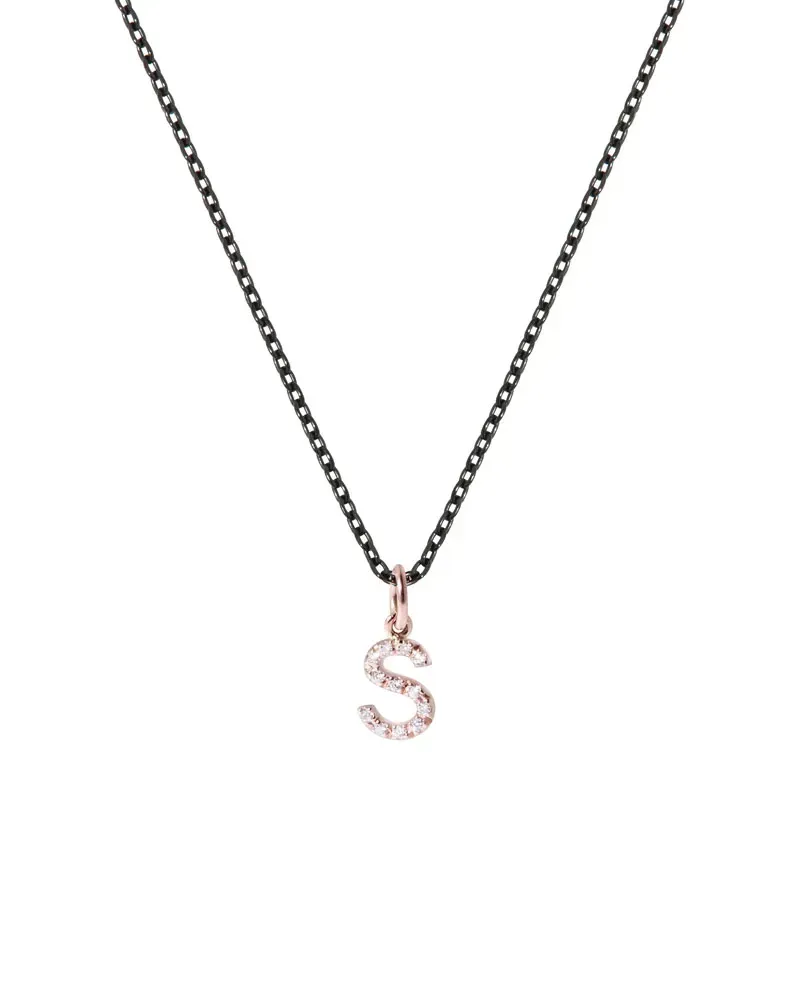 Collana Fiore Roberta Scrabble in Oro Rosa, Argento e Diamanti con Lettera "S"