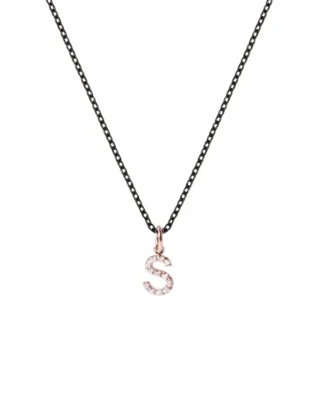 Roberta Scrabble Flower Necklace in Rose Gold, Silver, and Diamonds with the Letter "S"