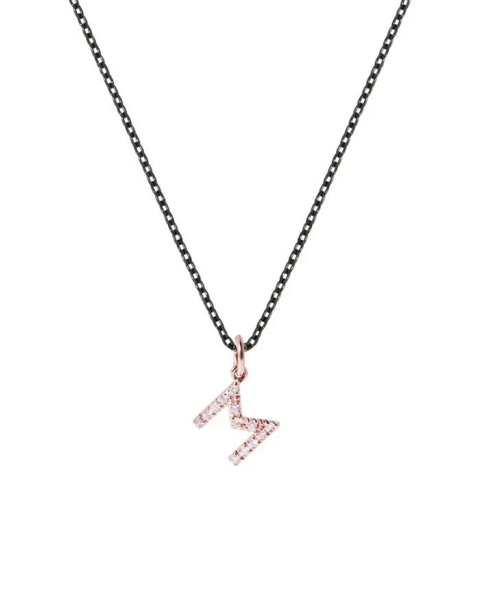 Collana Fiore Roberta Scrabble in Oro Rosa, Argento e Diamanti con Lettera "M"