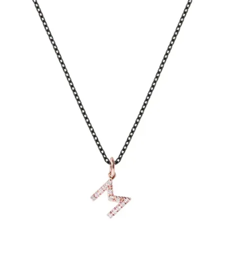 Collier Roberta Scrabble Fleur en or rose, argent et diamants avec la lettre « M »