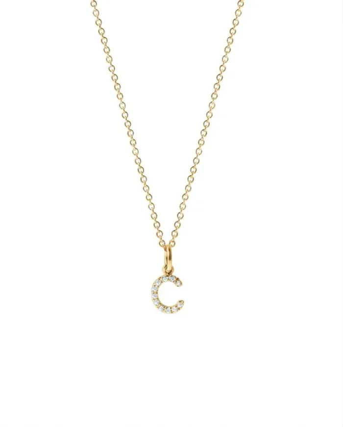 Collier Roberta Scrabble Fleur en or jaune et diamants avec la lettre « C »