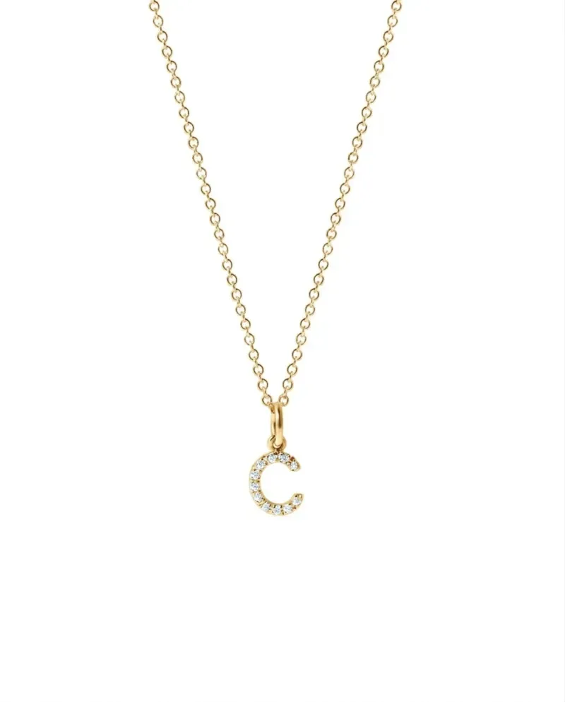 Roberta Scrabble Flower Necklace in Yellow Gold and Diamonds with the Letter "C"