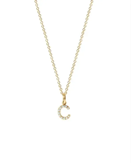 Collier Roberta Scrabble Fleur en or jaune et diamants avec la lettre « C »