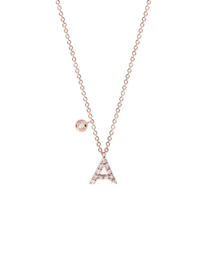 Collier Roberta Scrabble Fleur en or rose et diamants avec la lettre « A »