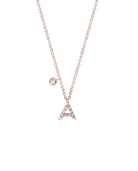 Collier Roberta Scrabble Fleur en or rose et diamants avec la lettre « A »