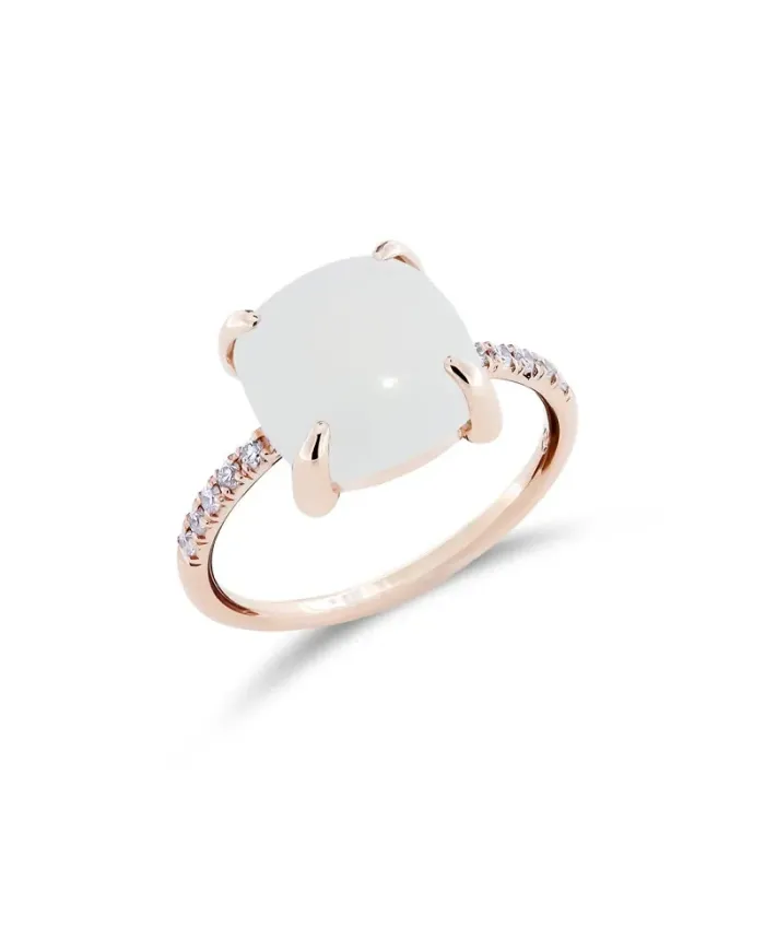 Roberta Candy Rose Gold Flower Ring with White Moon and Diamonds