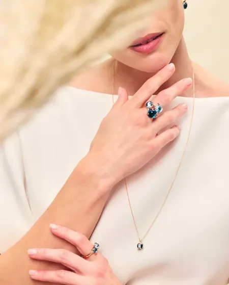 Bague Roberta Candy en or rose avec fleur, lune grise et diamants