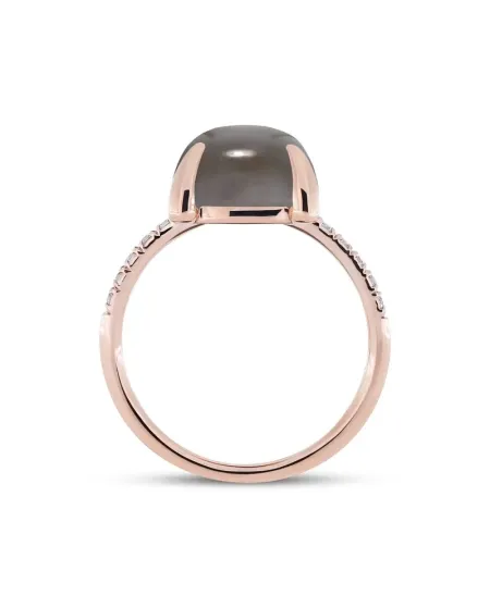 Anello Fiore Roberta Candy in Oro Rosa con Luna Grigia e Diamanti