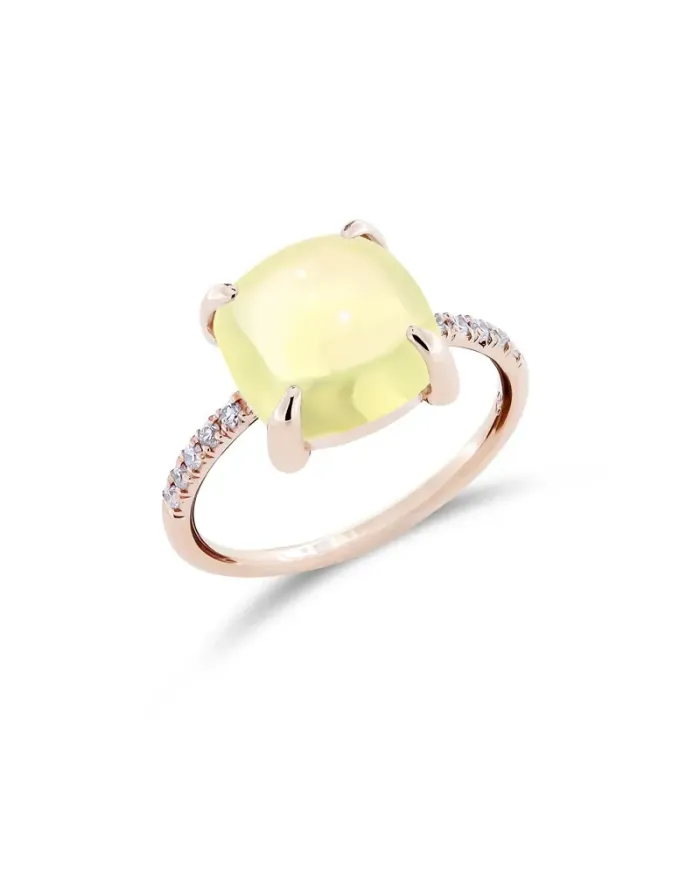 Anello Fiore Roberta Candy in Oro Rosa con Quarzo Lemon e Diamanti