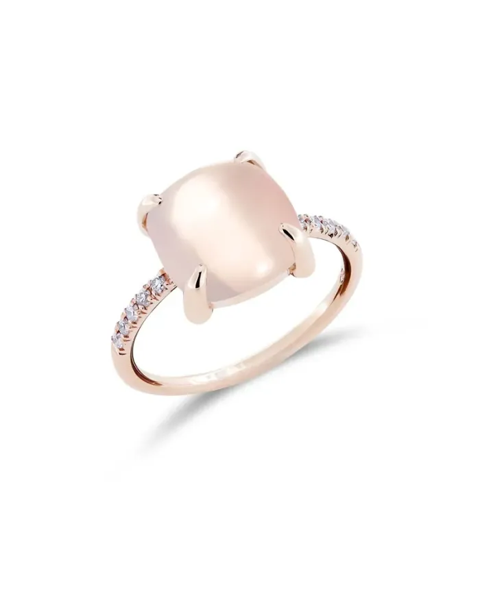 Roberta Candy Flower Ring in Rose Gold with Rose Quartz and Diamonds