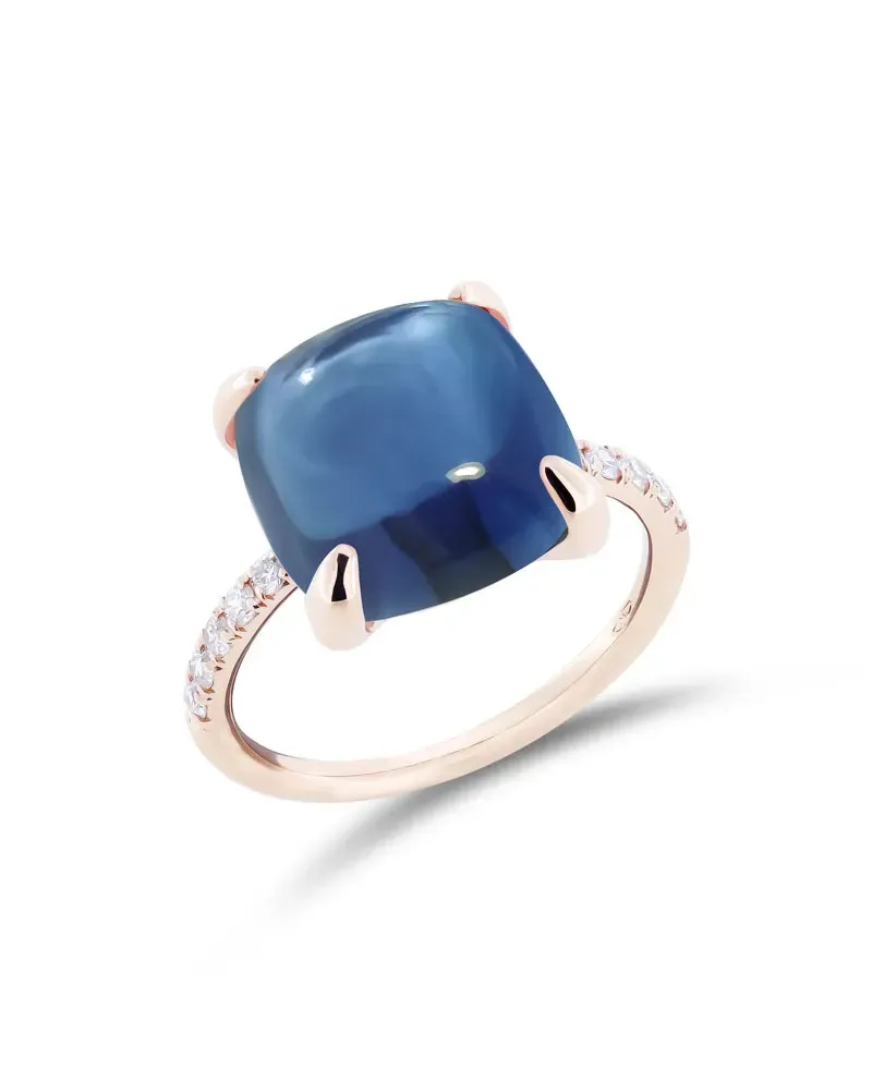 Roberta Candy Flower Ring in Rose Gold with London Blue Topaz and Diamonds