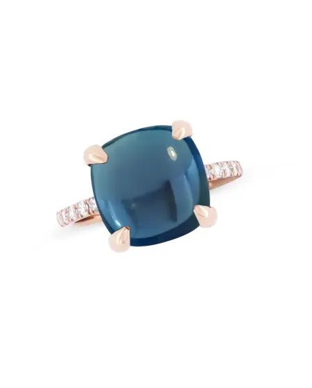 Anello Fiore Roberta Candy in Oro Rosa con Topazio Blu London e Diamanti