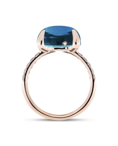 Anello Fiore Roberta Candy in Oro Rosa con Topazio Blu London e Diamanti