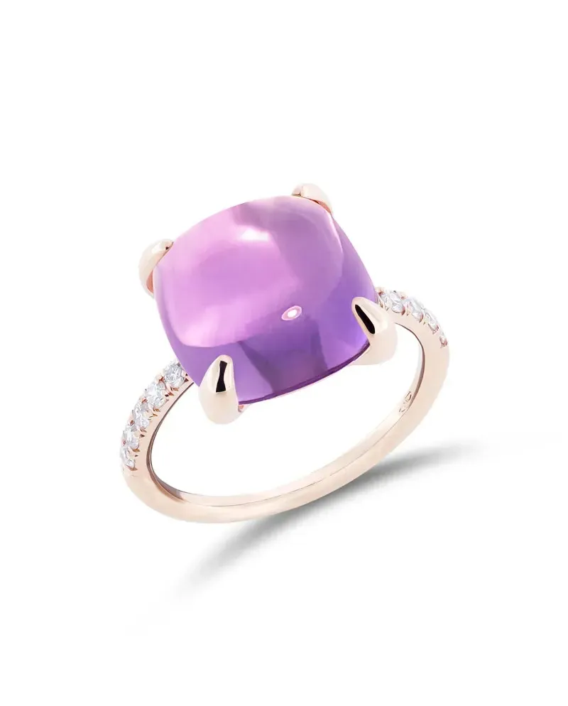 Anello Fiore Roberta Candy in Oro Rosa con Ametista e Diamanti