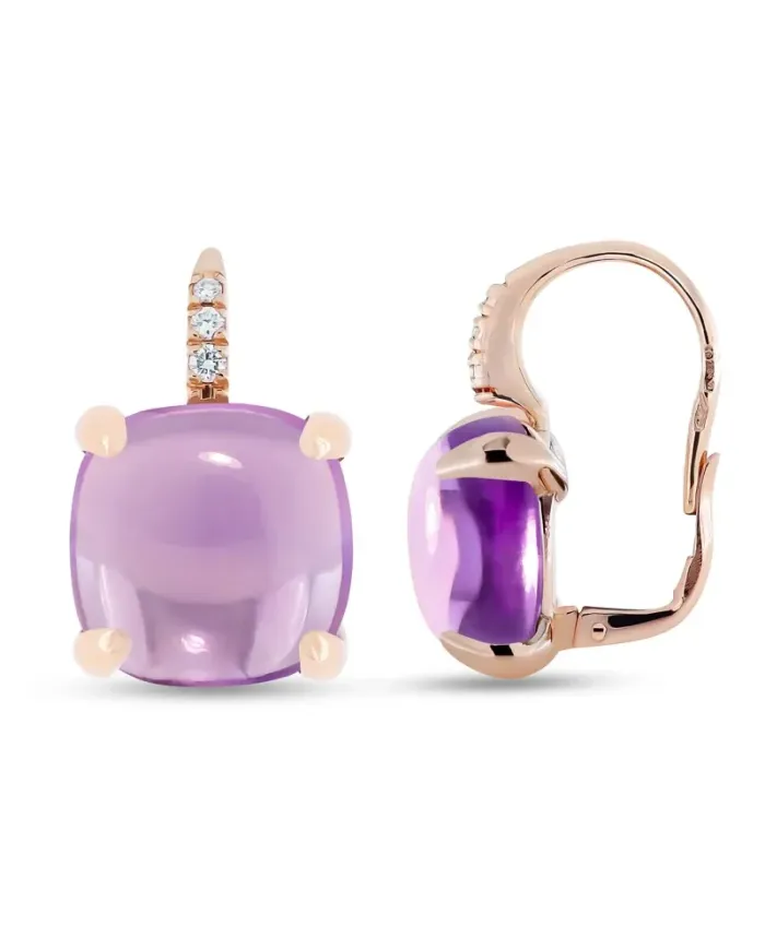 Boucles d'oreilles Roberta Candy Flower en or rose avec améthystes et diamants