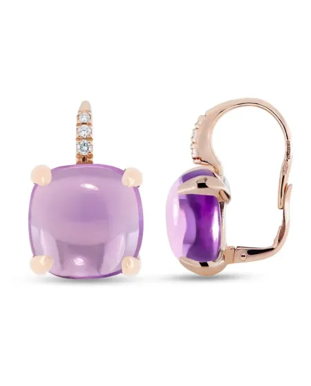 Boucles d'oreilles Roberta Candy Flower en or rose avec améthystes et diamants