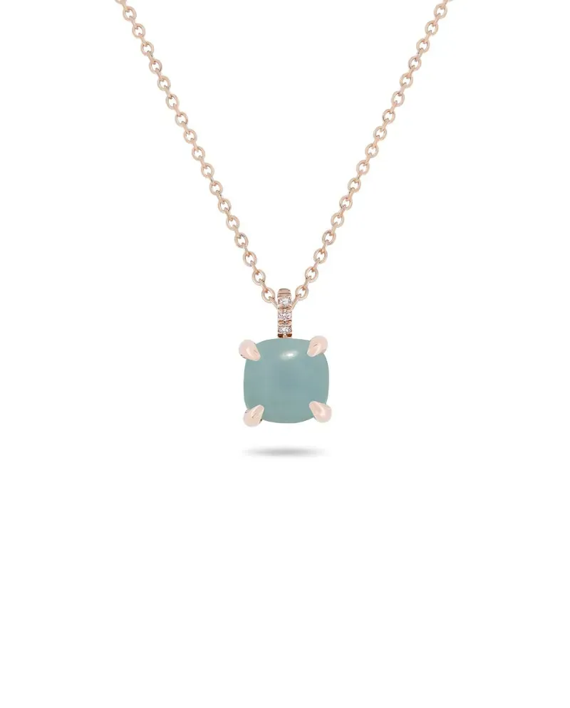 Roberta Candy Flower Necklace in Rose Gold with Milky Blue Aquamarine and Diamonds