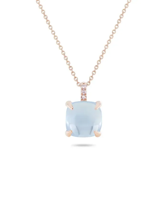 Collier Roberta Candy en or rose avec fleur, topaze bleu ciel et diamants