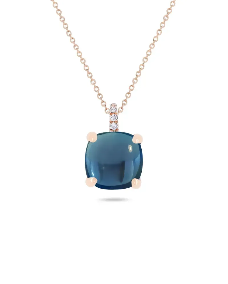 Collier Roberta Candy Flower en or rose avec topaze bleue de Londres et diamants