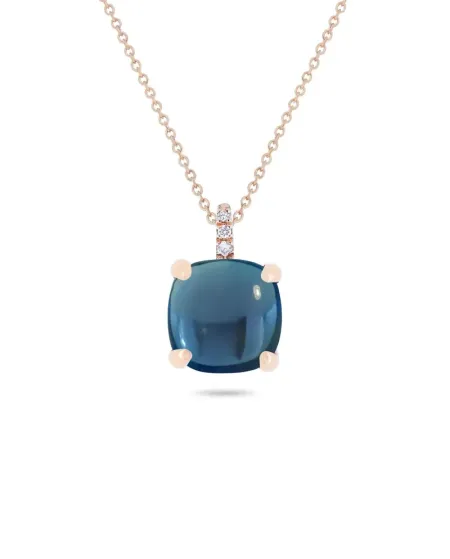Collier Roberta Candy Flower en or rose avec topaze bleue de Londres et diamants