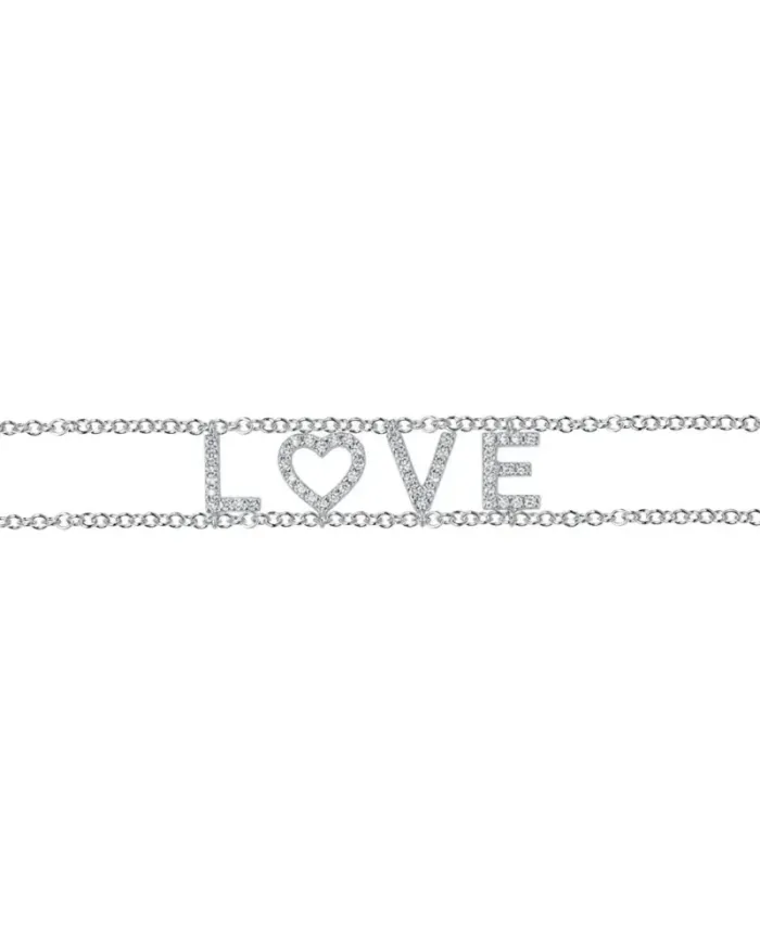 Bracelet Roberta Scrabble Fleur en or blanc et diamants «&nbsp;LOVE&nbsp;»