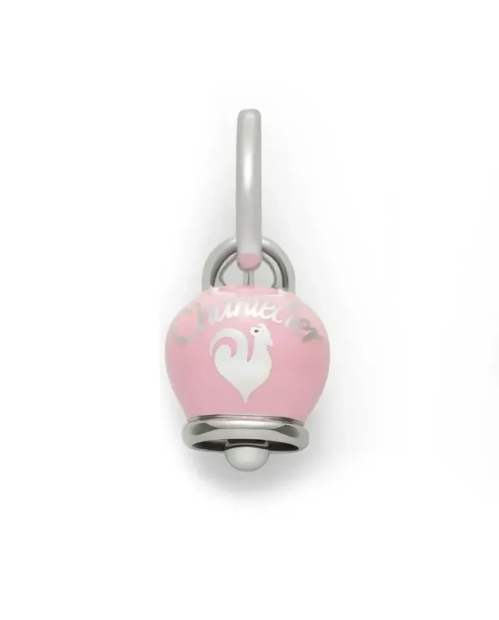Chantecler Mono Earring Medium Double Face Bell, in silver and pink enamel, with mermaid