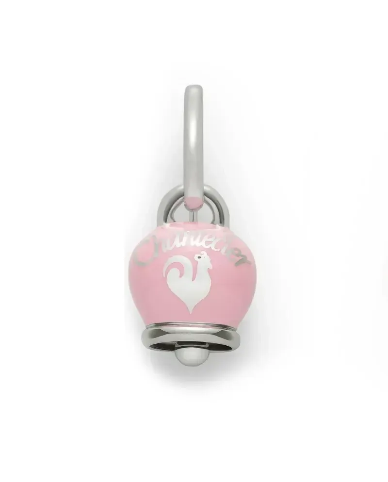 Chantecler Mono Earring Medium Double Face Bell, in silver and pink enamel, with mermaid